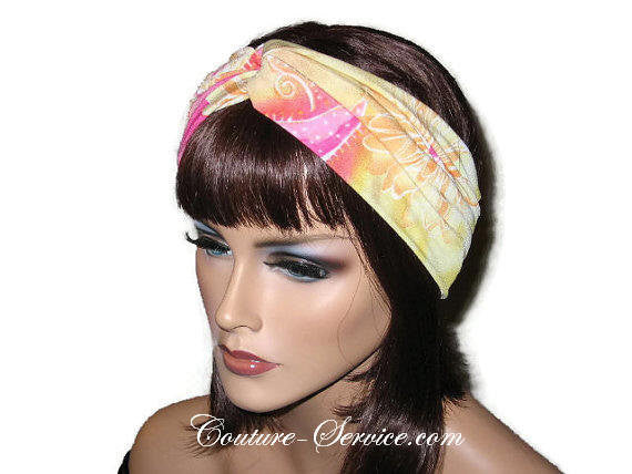 Handmade Pink Bandeau Headband Turban, Abstract, Yellow - Couture Service  - 2