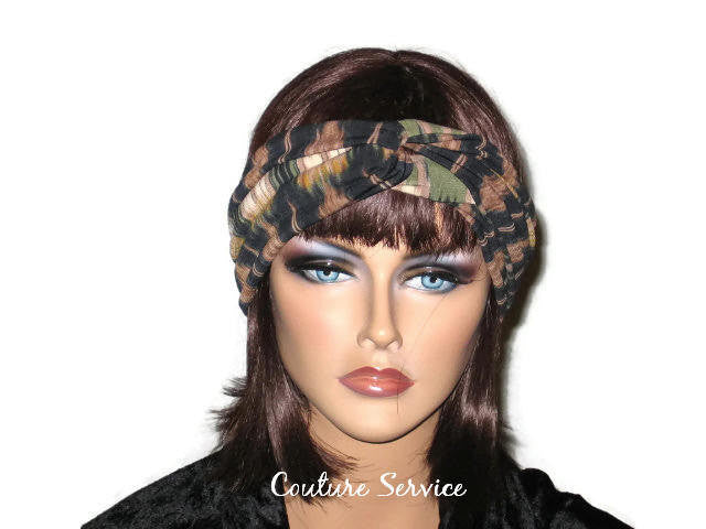 Handmade Green Bandeau Headband Turban, Abstract, Olive - Couture Service  - 1