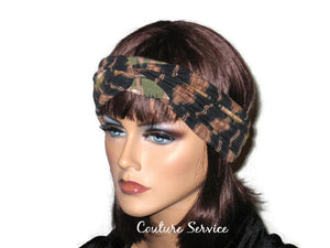 Handmade Green Bandeau Headband Turban, Abstract, Olive - Couture Service  - 2