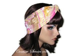 Handmade Pink Bandeau Headband Turban, Abstract, Yellow - Couture Service  - 4