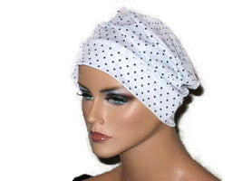 Handmade White Chemo Turban, Black, Mini Polka Dots - Couture Service  - 1
