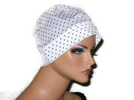 Handmade White Chemo Turban, Black, Mini Polka Dots - Couture Service  - 3