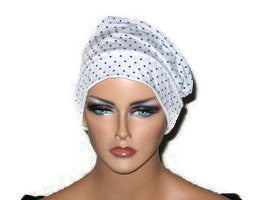 Handmade White Chemo Turban, Black, Mini Polka Dots - Couture Service  - 2