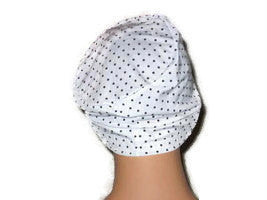 Handmade White Chemo Turban, Black, Mini Polka Dots - Couture Service  - 4