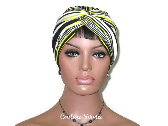 Handmade Yellow Twist Turban, Black Striped - Couture Service  - 2
