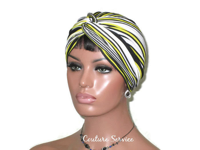 Handmade Yellow Twist Turban, Black Striped - Couture Service  - 1