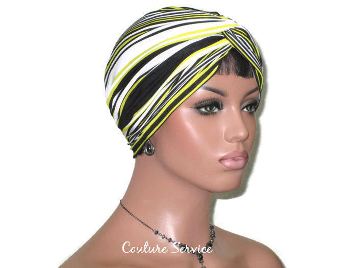 Handmade Yellow Twist Turban, Black Striped - Couture Service  - 3