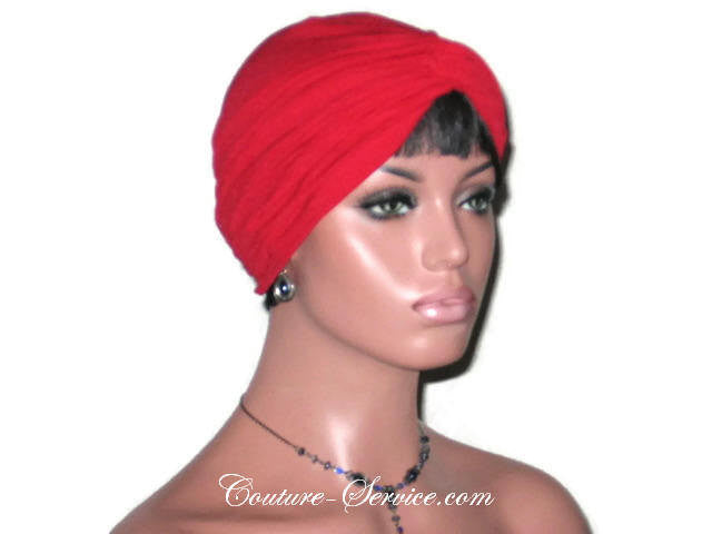 Handmade Red Twist Turban, Crepe Textured - Couture Service  - 3