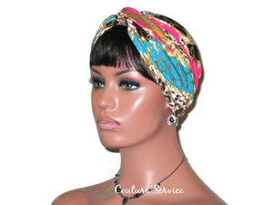 Handmade Pink Twist Turban, Green, Gold Shimmer - Couture Service  - 3