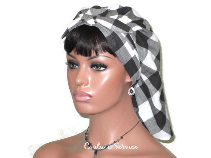 Handmade Lined Scarf Hat, Plaid, Black - Couture Service  - 1