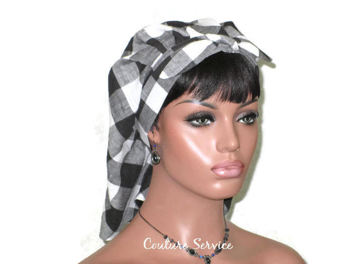 Handmade Lined Scarf Hat, Plaid, Black - Couture Service  - 3