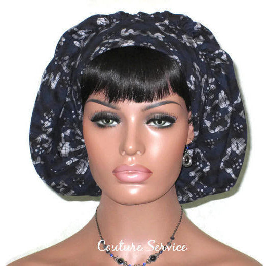 Handmade Snood Hat, Abstract, Navy Cotton - Couture Service  - 2