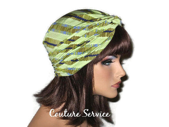 Handmade Green Twist Turban, Striped, Diagonal - Couture Service  - 4