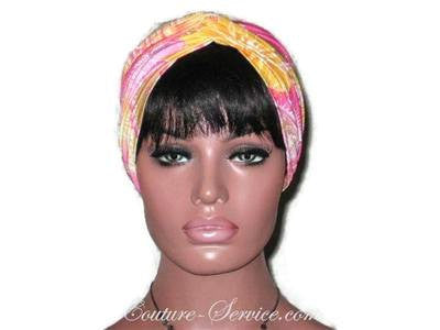 Handmade Yellow Twist Turban, Abstract, Pink - Couture Service  - 2