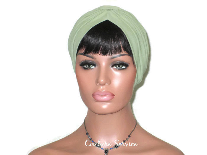 Handmade Green Turban, Sage, Banded Single Knot - Couture Service  - 2