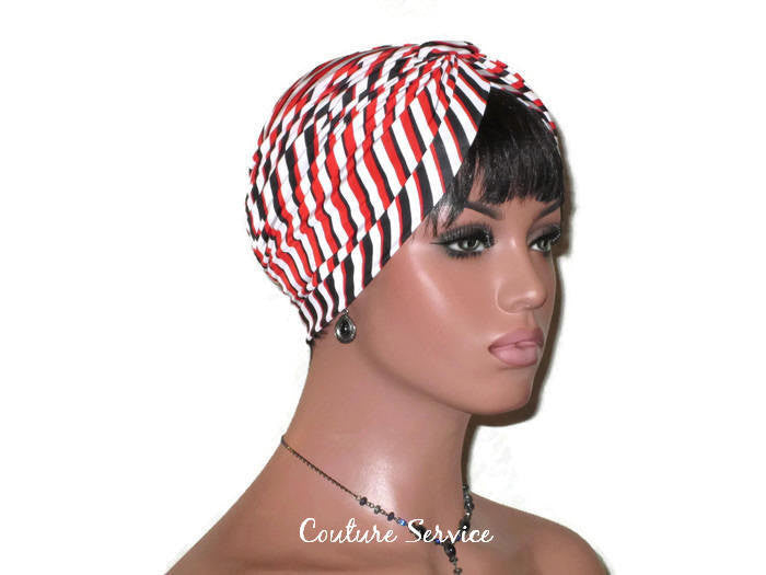 Handmade Red Turban, Banded Single Knot, Diagonal Stripe - Couture Service  - 3