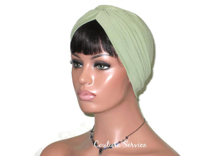 Handmade Green Turban, Sage, Banded Single Knot - Couture Service  - 1