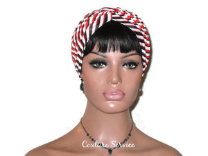 Handmade Red Turban, Banded Single Knot, Diagonal Stripe - Couture Service  - 2