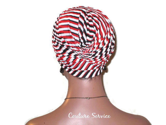 Handmade Red Turban, Banded Single Knot, Diagonal Stripe - Couture Service  - 4