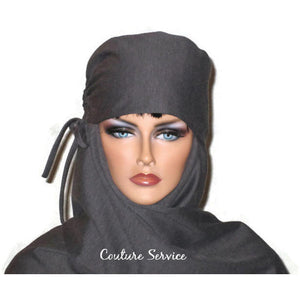 Handmade Grey Turban Scarf Hat, Charcoal, Side Shirred - Couture Service  - 2