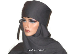 Handmade Grey Turban Scarf Hat, Charcoal, Side Shirred - Couture Service  - 3