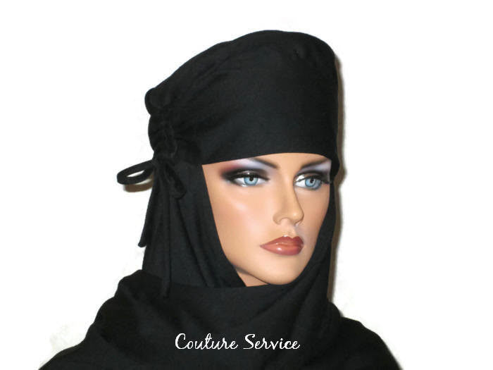 Handmade Black Turban Scarf Hat, Side Shirred - Couture Service  - 3