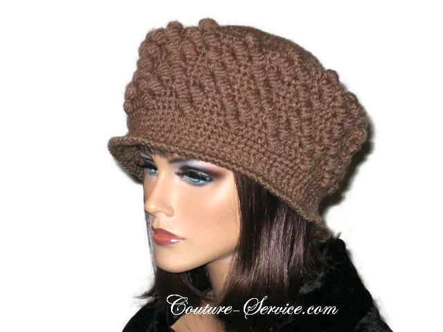 Handmade Crocheted Diamond Patterned Hat, Taupe - Couture Service  - 2