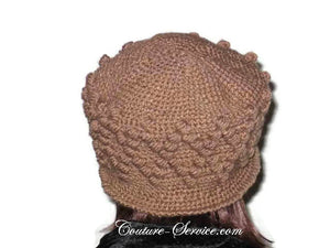 Handmade Crocheted Diamond Patterned Hat, Taupe - Couture Service  - 3