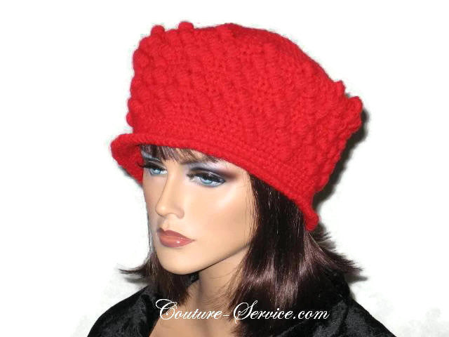 Handmade Crocheted Diamond Patterned Hat, Red - Couture Service  - 2
