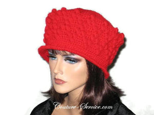 Handmade Crocheted Diamond Patterned Hat, Red - Couture Service  - 2