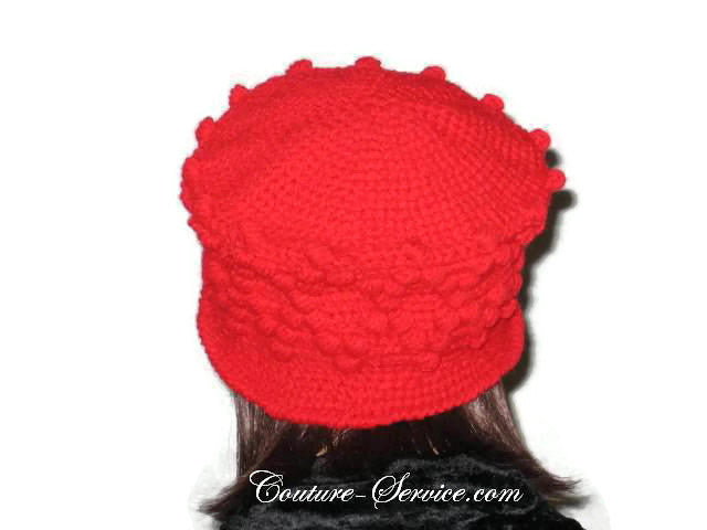 Handmade Crocheted Diamond Patterned Hat, Red - Couture Service  - 3