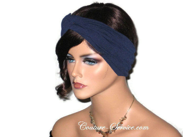 Handmade Blue Bandeau Headband Turban, Navy - Couture Service  - 2
