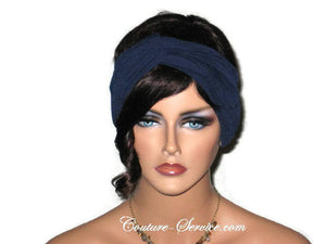 Handmade Blue Bandeau Headband Turban, Navy - Couture Service  - 1