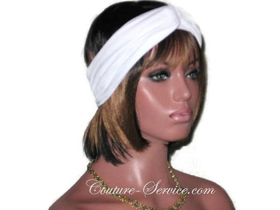 Handmade White Bandeau Headband Turban, Textured - Couture Service  - 1