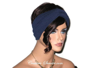 Handmade Blue Bandeau Headband Turban, Navy - Couture Service  - 3