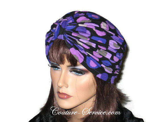 Handmade Purple Double Knot Turban, Black, Polka Dot - Couture Service  - 1