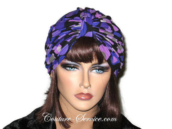 Handmade Purple Double Knot Turban, Black, Polka Dot - Couture Service  - 2