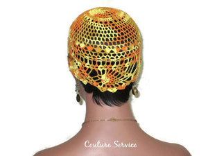 Handmade Yellow Pineapple Lace Cloche, Variegate, Orange - Couture Service  - 4