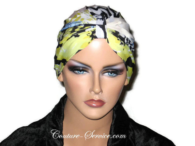 Handmade Yellow Chemo Turban, Abstract, Black - Couture Service  - 1