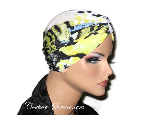 Handmade Yellow Chemo Turban, Abstract, Black - Couture Service  - 4