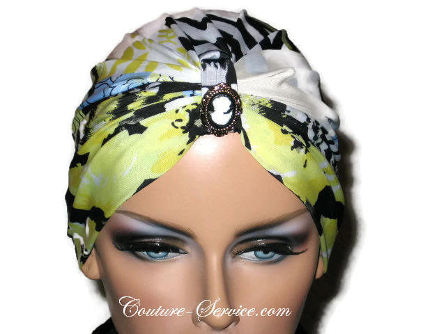 Handmade Yellow Chemo Turban, Abstract, Black - Couture Service  - 5