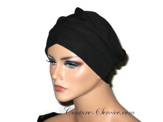 Handmade Black Draped Chemo Turban, Small - Couture Service  - 1