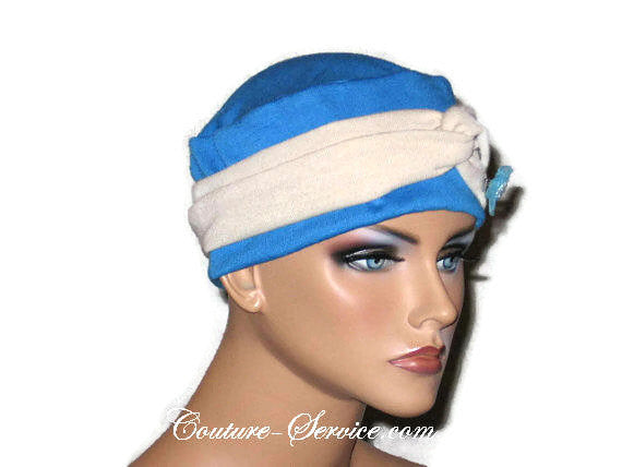 Handmade Blue Chemo Twist Cap Turban, Size Small - Couture Service  - 2