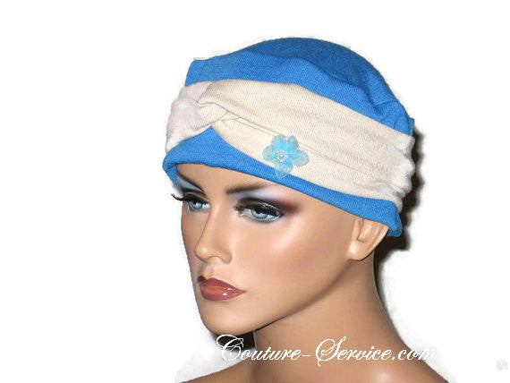Handmade Blue Chemo Twist Cap Turban, Size Small - Couture Service  - 4