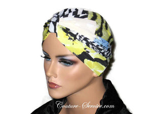 Handmade Yellow Chemo Turban, Abstract, Black - Couture Service  - 2