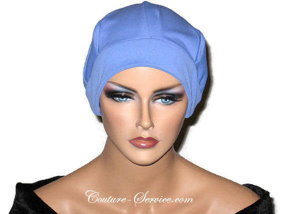 Handmade Blue Chemo Turban, Periwinkle, Pleated with Ties - Couture Service  - 1