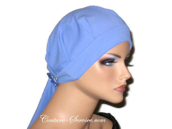 Handmade Blue Chemo Turban, Periwinkle, Pleated with Ties - Couture Service  - 4