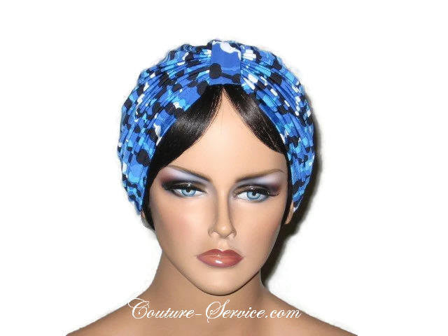 Handmade Blue Double Knot Turban, Abstract, Navy - Couture Service  - 1