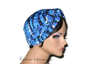 Handmade Blue Double Knot Turban, Abstract, Navy - Couture Service  - 4
