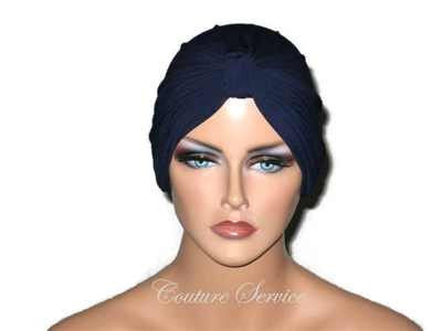 Handmade Blue Chemo Turban, Navy - Couture Service  - 1